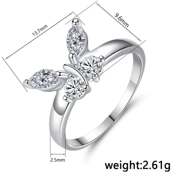 Sweet Refine Butterfly Crystal Simple Fashion Silver Rings for Women, MARR9173 - Picture 6 of 7